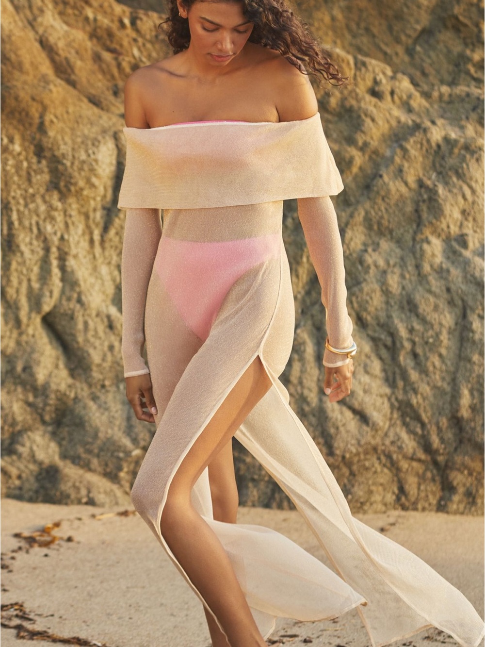Off the shoulder sheer cover up dress